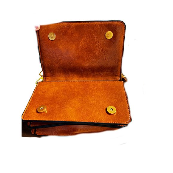 SOLD OUT Fanpinbag 2 tone Brown PU Shoulder Bag Medium 9" - Picture 4 of 5